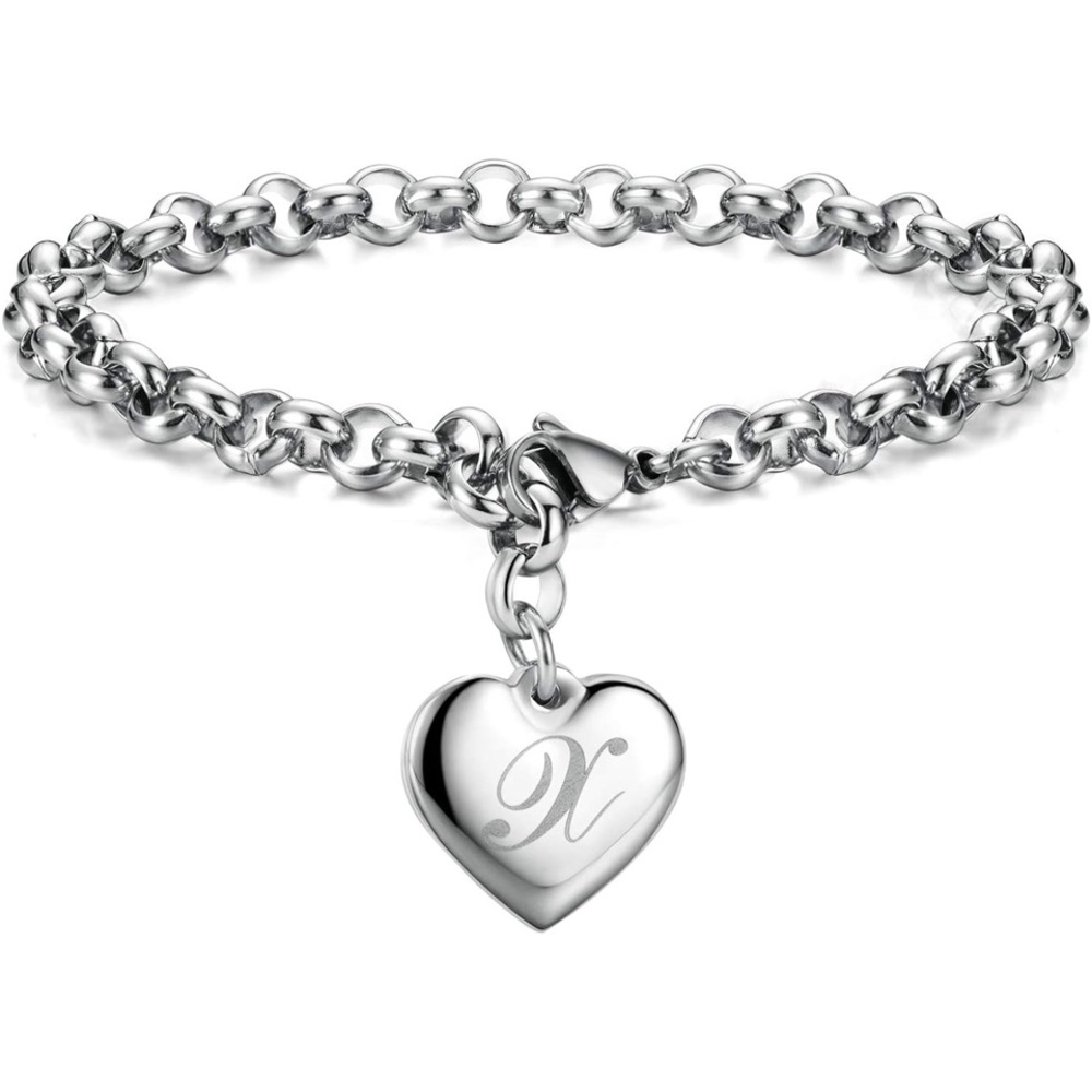 ❤️Letter X Silver Heart Initial Charm Bracelet